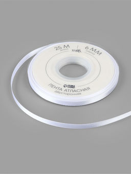 Цена за 2 шт. Лента атласная TEIRA, двухсторонняя, 6 мм, 25±1 м, белая №0029