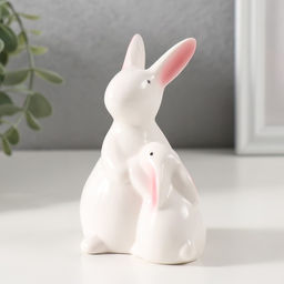 Фигурка керамика «Заюшка с зайчиком беленькие», 5.3×8×10 см