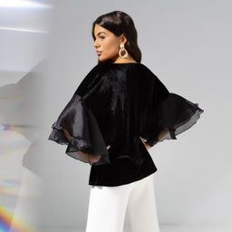 Блуза из бархата и органзы Молниеносная влюбленность (black) - Charutti фото 11