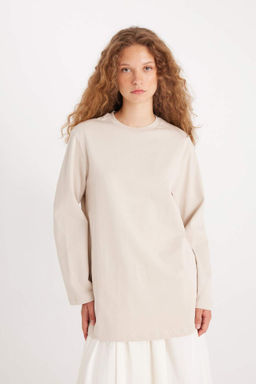 Regular Fit Bisiklet Yaka Basic Duz Uzun Kollu Tisort Tunik - Defacto фото 4