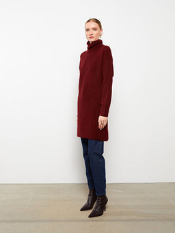 Bal?k?? Yaka Kendinden Desenli Uzun Kollu Kad?n Tunik