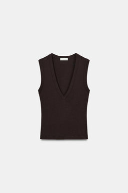 CAMISETA ALGOD?N  ESCOTE PICO / Marr?n - Zara фото 5