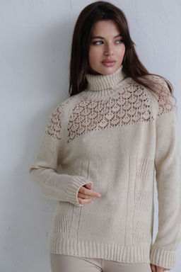 10294 Свитер с ажурной кокеткой бежевый - Martichelli фото 11