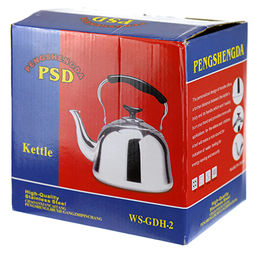 "Новосел" Чайник из нержавеющей стали 3л, д19см h16,5см, со встроенным в крышку свистком, подвижная пластмассовая ручка, цветная коробка (Китай)