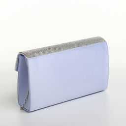 Сумка-клатч женская вечерняя на магните, на длинной цепочке, комбинированная, голубая/серебристая