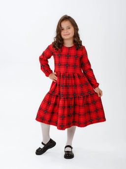 Платье Роза в клетку, цвет Красный-Клетка крупная, 78%х/б,16%пэ,6%л