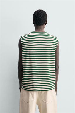 CAMISETA TANK JACQUARD RAYAS / Verde / Crudo