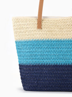 Сумка пляжная на молнии, на подкладке, бежевая/голубая/синяя - Simaland фото 2