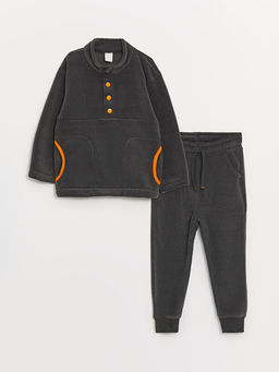 Dik Yaka Uzun Kollu Polar Erkek Bebek Sweatshirt ve E?ofman Alt 2li Tak?m
