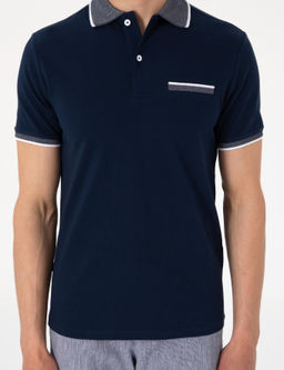 Lacivert Slim Fit %100 Pamuk D__meli Polo Yaka Ti__rt