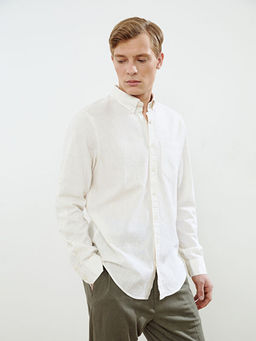 Regular Fit Uzun Kollu Keten Kar???ml? Erkek G?mlek