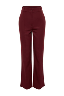 Bordo Straight/Duz Kesim Yuksek Bel Nervur Dikisli Dokuma Pantolon TWOSS21PL0093