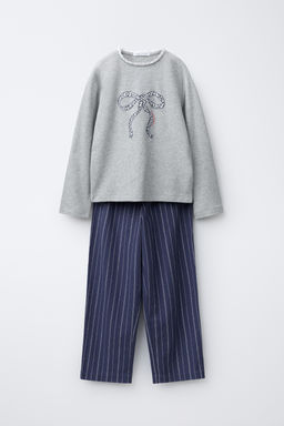 AGES 6-14 / STRIPED PYJAMAS WITH BOW DETAIL