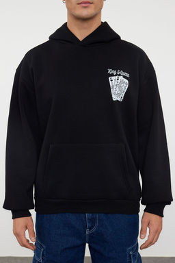 Худи Trendyolmilla Oversize с капюшоном черный с флисом