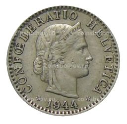 Монета 20 раппенов 1944 года Швейцария