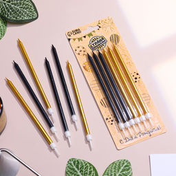 Свечи в торт Ройс, 6 шт, высокие, 13 см, чёрные и золотые - Страна карнавалия фото 4