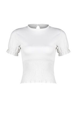 Beyaz Gipeli Dik Yaka Burumcuk/Dokulu Esnek Orme Bluz TWOSS24BZ00513 - Trendyolmilla фото 6