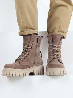 Ботинки 329.21153bе. серо коричневый замша/Байка