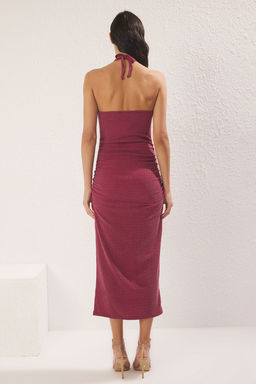 Koyu Visne Duz Buzgu / Drape Maxi Burumcuk Esnek Orme Elbise TWOSS25EL00466 - Trendyolmilla фото 4