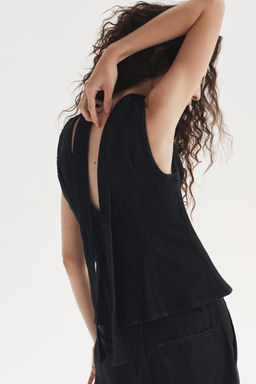 TRF DENIM HALTER TOP WITH TIE DETAIL - Zara фото 5