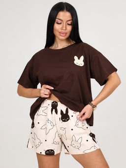 676 ПИЖАМА ЖЕНСКАЯ (шорты) (Бежевый (зайцы)) - А-дина фото 2