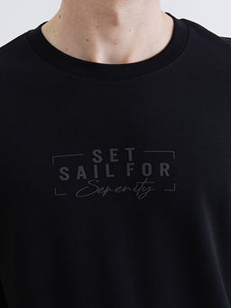 Bisiklet Yaka Bask?l? Erkek Sweatshirt