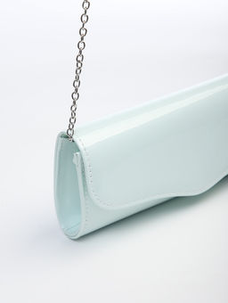 Сумка-клатч женская вечерняя на магните, на длинной цепочке, лаковая, однотонная, чёрная