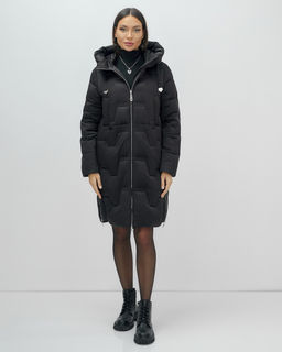 Пальто зимнее утепленное с капюшоном женское черного цвета 7638Ch - Visdeer фото 15