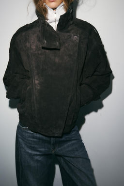 100% SUEDE LEATHER BIKER JACKET WITH COVERED BUTTONS - Zara фото 12