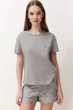 Gri %100 Pamuklu Tavsan Desenli Sortlu Orme Pijama Tak?m? THMSS24PT00199 - Trendyolmilla фото 2