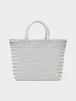 Сумка плетёная, 30×15×35 см, пластик, белая с чёрным