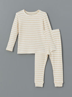 Bisiklet Yaka Uzun Kollu ?izgili Erkek Bebek Pijama Tak?m?