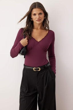 Siyah V Yaka Dantel Detayl? C?tc?tl? Esnek Orme Body TWOAW26BD00013 - Trendyolmilla фото 8