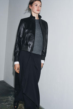 LIMITED EDITION ZW COLLECTION LEATHER BOMBER JACKET - Zara фото 5
