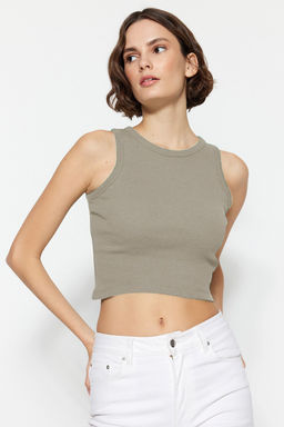 Kahverengi-Tas 2li Paket Vucuda Oturan Crop Halter Yaka Fitilli Esnek Orme Atlet TWOSS21AL0058