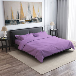 Постельное белье, комплект 1,5 спальный "Сиреневый" 4 предмета: пододеяльник 145х215см, простыня 150х220см, 2 наволочки 70х70см с клапаном-запахом, бязь "Комфорт" гладкое крашение 121г/м2, хлопок 100%, упаковка "классическая" ПВХ 32х41см, "Домашняя м