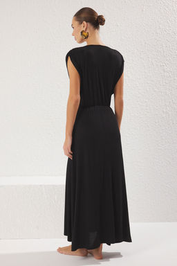 TRENDYOLMILLA Ekru Maxi Orme Derin Dekolteli Y?rtmacl? Plaj Elbisesi TBESS25EL00078  фото 4