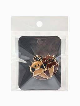 Брошь «Кошки» в зонте, осенняя, цвет коричневый в золоте