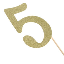 Цена за 6 шт. Топпер в торт 5, цвет золото - Страна карнавалия фото 2