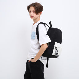 Рюкзак текстильный с карманом кожзам, 38х29х11 см, черный, белый - Nazamok фото 7