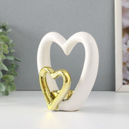 Подсвечник на 1 свечу Сердце в сердце, белое с золотом, 12.7?5.5?12.2 см