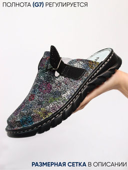 03 | Duki |Женские медицинские сабо натуральная кожа (черный цветок) - Milka shoes&more фото 5