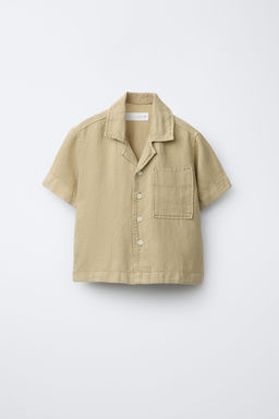 CAMISA BOWLING FLUIDA CON LINO / Khaki