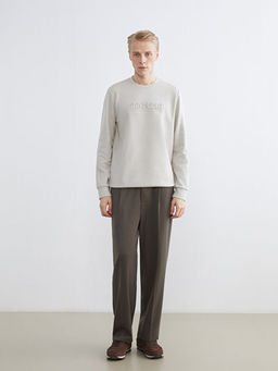 Bisiklet Yaka Bask?l? Erkek Sweatshirt