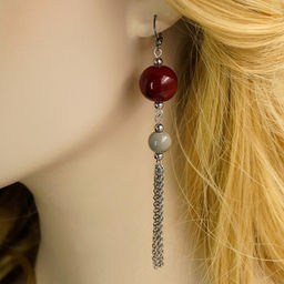 Серьги из муранского стекла LS3349/бордовый,серый