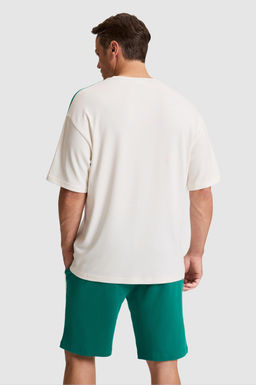 Erkek Krem Comfort Fit Bisiklet Yaka Ti__rt