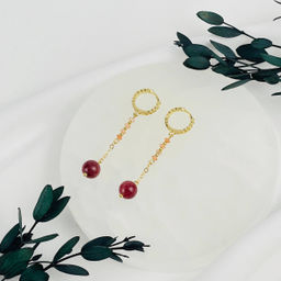 Серьги длинные из Клубничного кварца и Солнечного камня - Радуга самоцветов фото 2