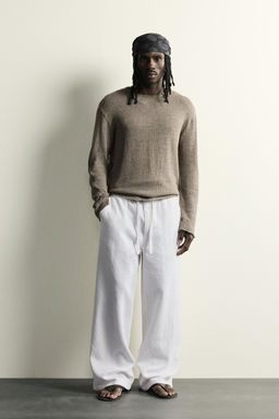 PANTAL?N RELAXED FIT JACQUARD LAVADO / Blanco