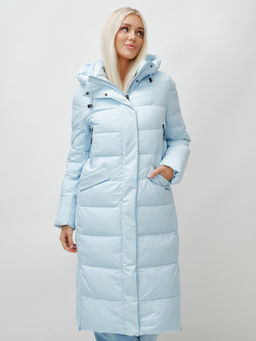 Пальто утепленное стеганное зимнее с капюшоном женское голубого цвета 9610Gl - Mtforce фото 13