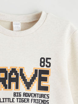 Bisiklet Yaka Bask?l? Erkek ?ocuk Kal?n Sweatshirt